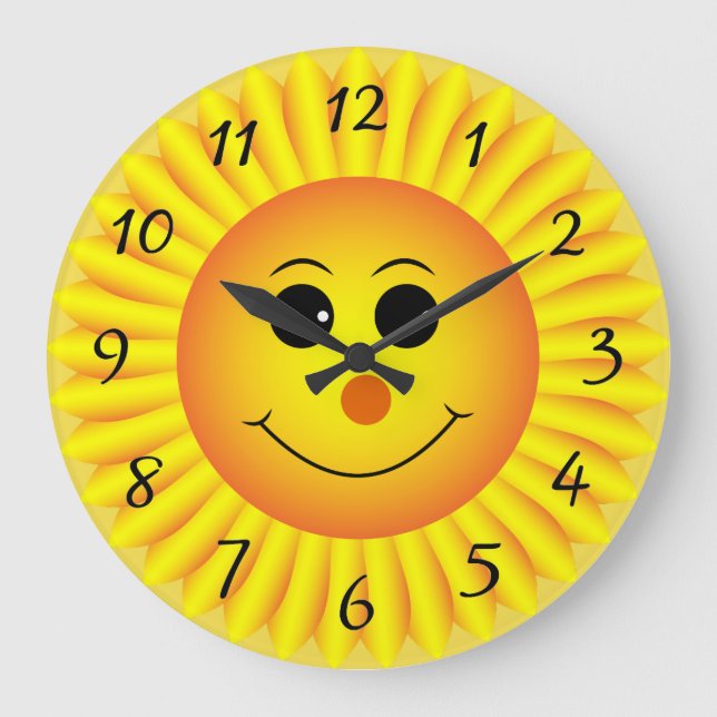 Sunflower Emoji Face Große Wanduhr (Vorderseite)