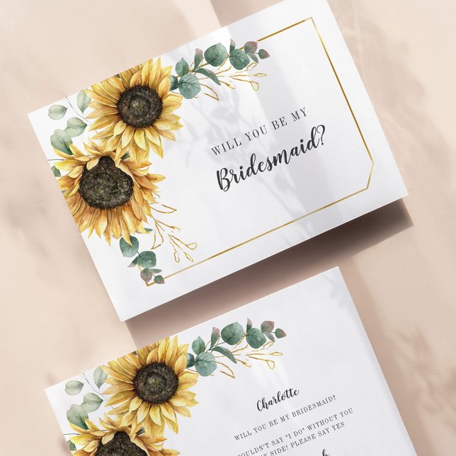 Sunflower Eucalyptus Feuilles Soyez ma carte mère (Sunflower Bridal Proposal Card)