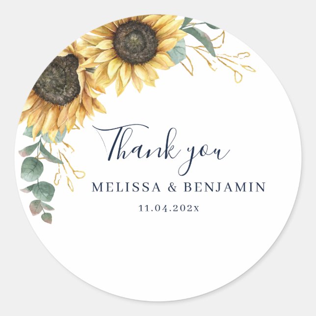 Sunflower Eucalyptus Floral Thank You Favor Runder Aufkleber (Vorderseite)