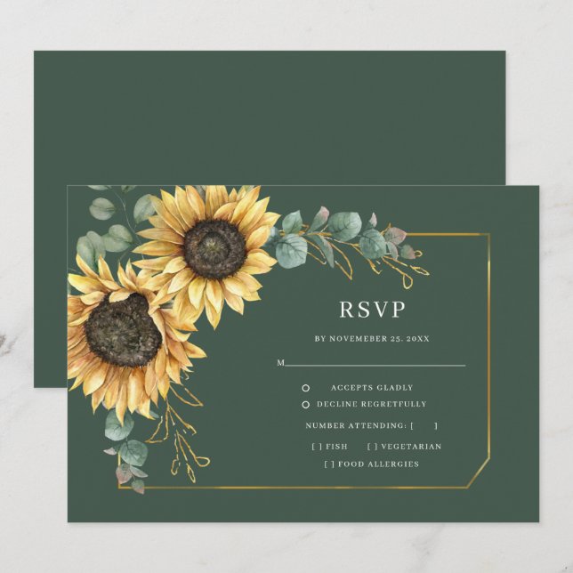 Sunflower Eucalyptus Greenery Wedding Carte RSVP (Devant / Derrière)