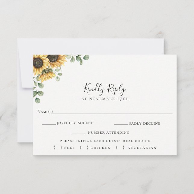 Sunflower Eucalyptus Mariage RSVP Carte de choix d (Devant)