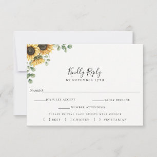 Sunflower Eucalyptus Mariage RSVP Carte de choix d