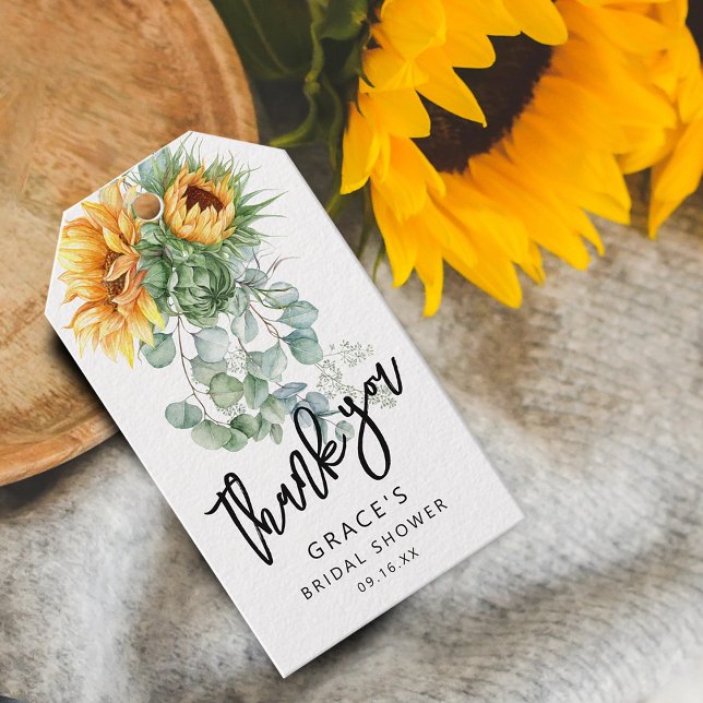 Sunflower Eucalyptus Vielen Dank Brautparty Gefall Geschenkanhänger (Sunflower Eucalyptus Greenery Bridal Shower Favor Gift Tags)