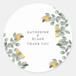 Sunflower & Eukalyptus Names Wedding Vielen Dank Runder Aufkleber