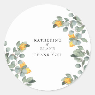 Sunflower & Eukalyptus Names Wedding Vielen Dank Runder Aufkleber
