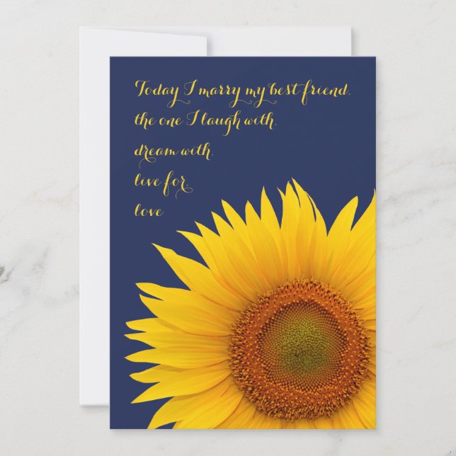 Sunflower Faire-part de mariage Navy bleu jaune (Devant)