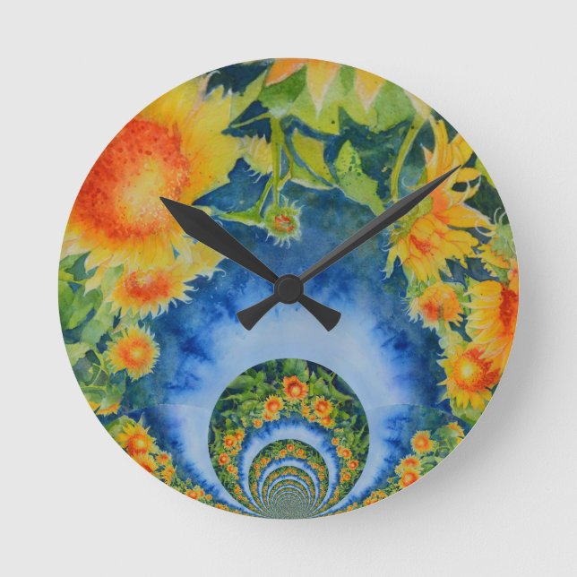 Sunflower Fields Forever Runde Wanduhr (Vorderseite)