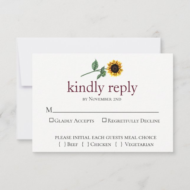 Sunflower Fields Mariage Carte RSVP (Devant)
