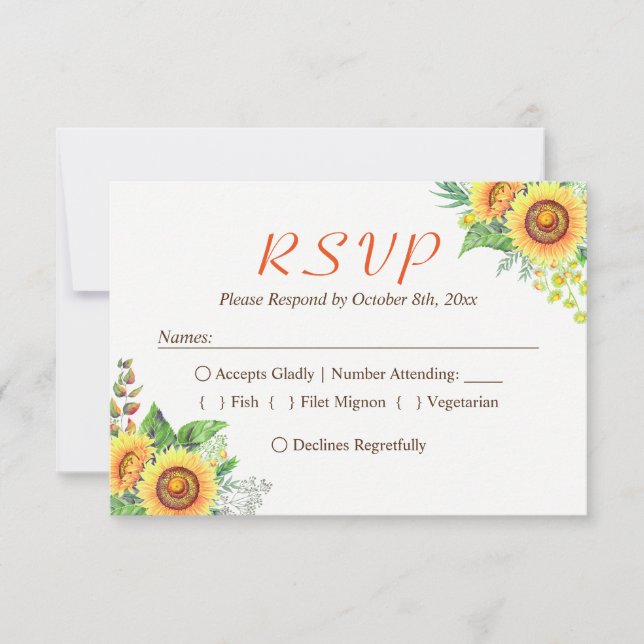 Sunflower Floral Bébé's Breath Rustic Wedding RSVP (Devant)