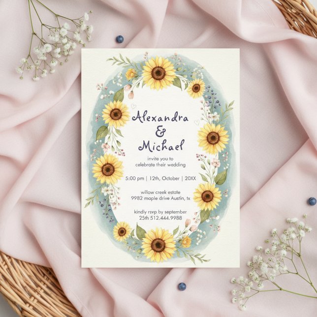 Sunflower Floral Watercolor Wedding Invite Einladung (Von Creator hochgeladen)