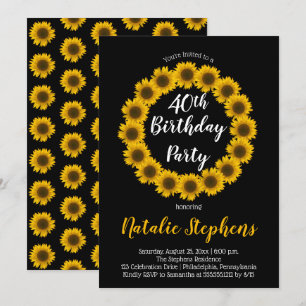 Sunflower Floral Wreath Invitation fête d'annivers