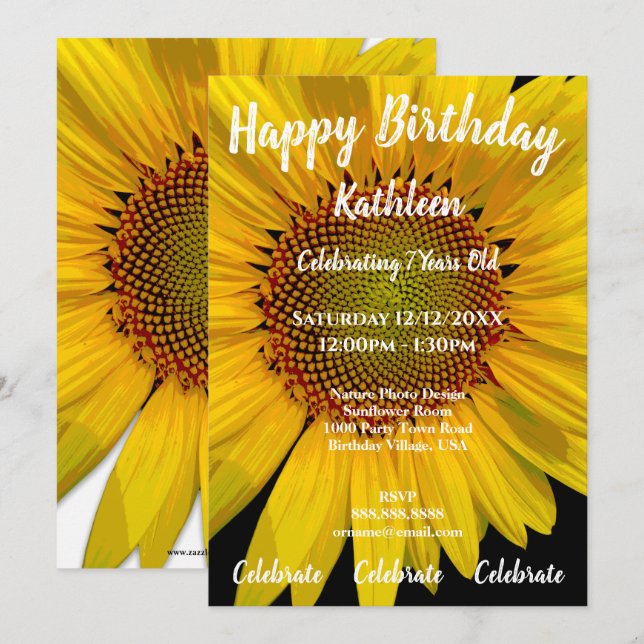 SUNFLOWER FOTO GLÜCKLICH GEBURTSTAG EINLADUNG (Vorne/Hinten)