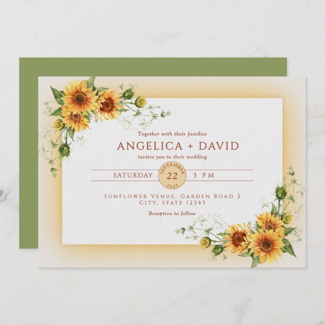 Sunflower Frame Wedding  Invitation (Devant / Derrière)