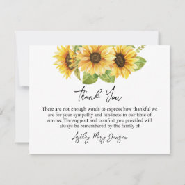 Sunflower Funeral Merci Note Card Bereavement