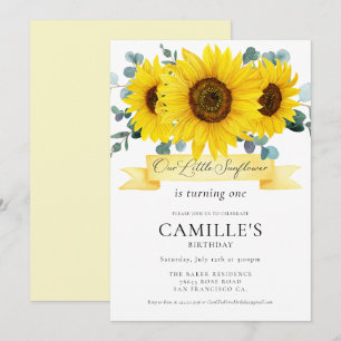 Sunflower Girl 1er anniversaire Invitation