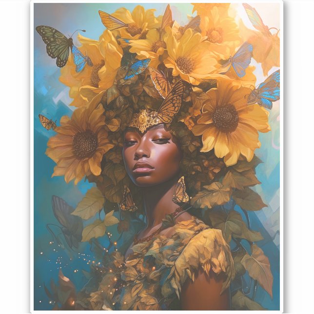 Sunflower Goddess Fantasy Art Aufkleber (Vorderseite)