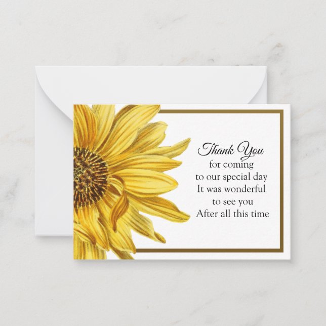 Sunflower Gold Frame Carte de remerciements (Devant)