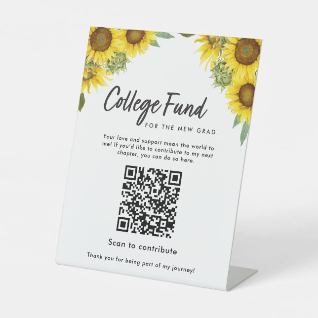 Sunflower Graduation College Fund QR Code Sockelschild (Vorderseite)