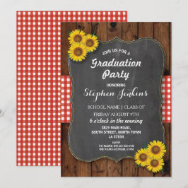 Sunflower Graduation Party Rustic Wood Invitation