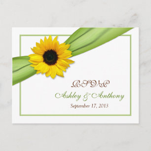 Sunflower Green Ribbon Wedding RSVP Répondre Carte