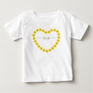 Sunflower Heart Avec Nom Personnalisé Baby T-Shirt