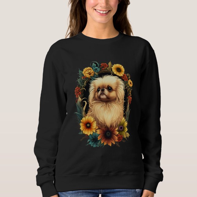 Sunflower Hippie Floral Pekingese Dog Sweatshirt (Vorderseite)