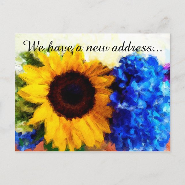 Sunflower Hydrangeas Neue Zuhause-Adresse Postkart Ankündigungspostkarte (Vorderseite)