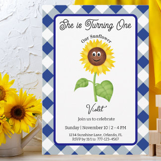 Sunflower Invitation Kids 1st Birthday Party Card Einladung