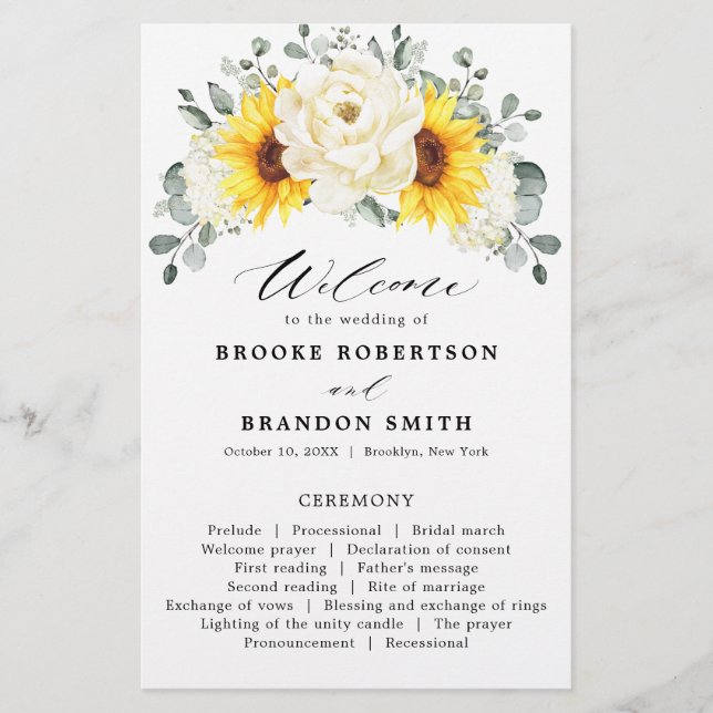 Sunflower Ivory Peony Eucalyptus Programme de mari (Devant)