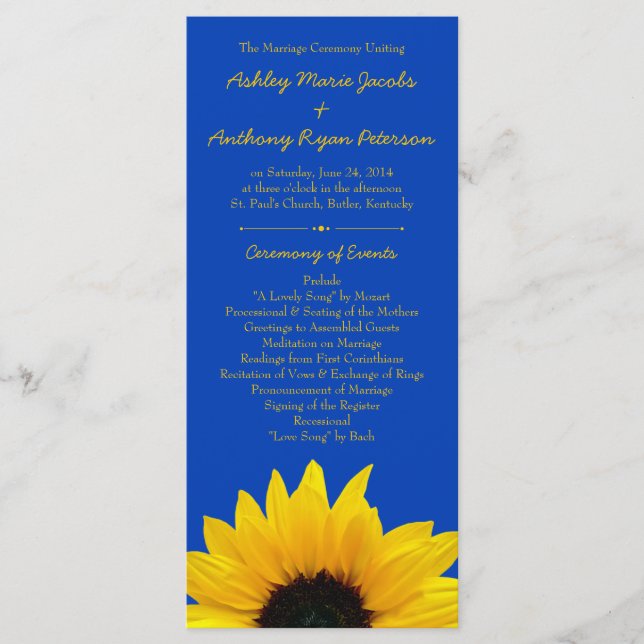 Sunflower jaune Cobalt Programme de mariage bleu (Devant)