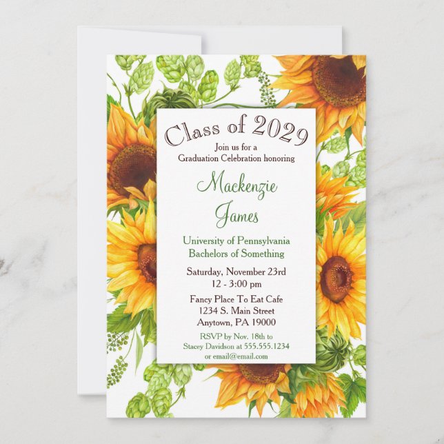 Sunflower Jaune Floral Graduation Invitation (Devant)