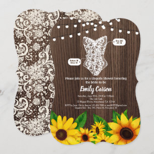Sunflower lingerie douche invitation bois rustique