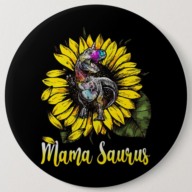 Sunflower Mamasaurus T Rex Dinosaur Mama Saurus Button (Vorderseite)