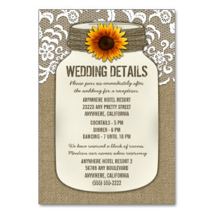 Sunflower Mariage Réception Cartes d'hébergement
