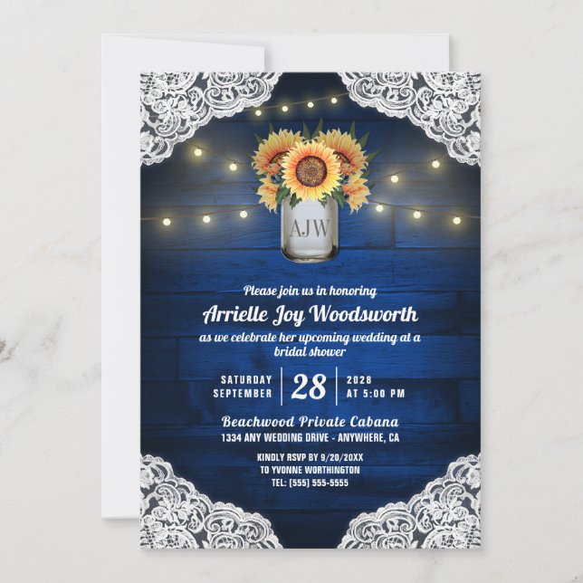 Sunflower Mason Jar Bois Bridal Douche Invitations (Devant)