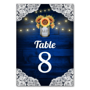 Sunflower Mason Jar Mariage Numéro de table Cartes