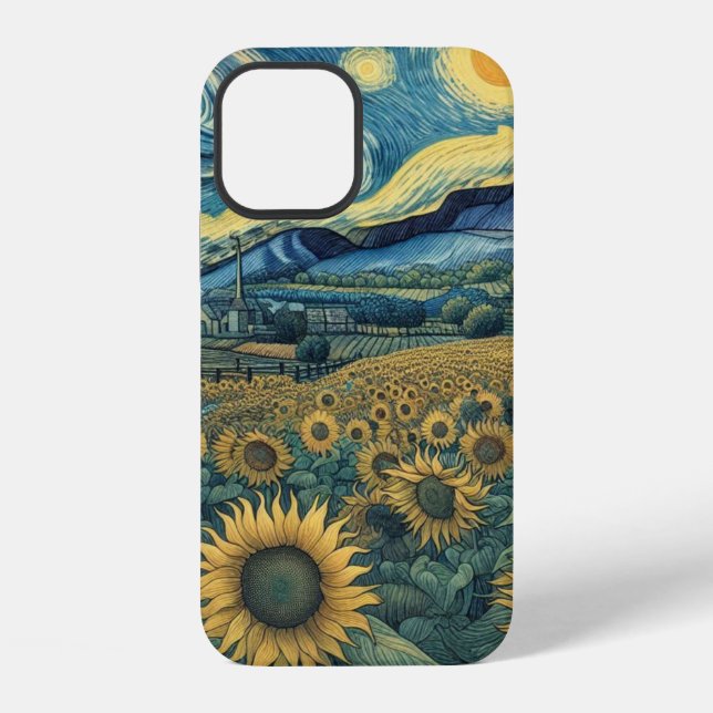 Sunflower Meadow in the Starry Night iPhone 12 Hülle (Rückseite)