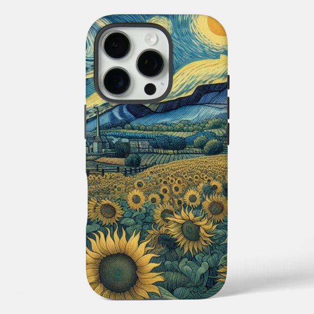 Sunflower Meadow in the Starry Night iPhone 16 Pro Hülle (Rückseite)