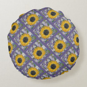 Sunflower Medley Lavendel Pattern Rundes Kissen