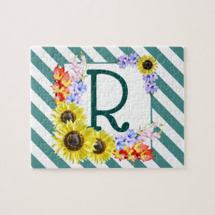 Sunflower Monogram Teal Stripes