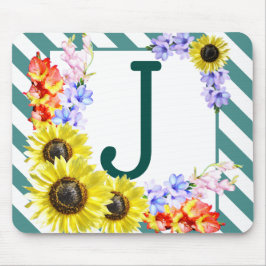 Sunflower Monogram Teal Stripes Mousepad