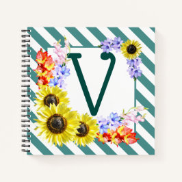 Sunflower Monogram Teal Stripes Notizbuch