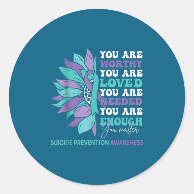 Sunflower Motivational Suprt Suicide Prevention Aw Runder Aufkleber (Vorderseite)
