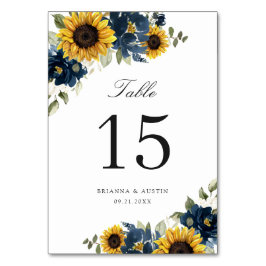 Sunflower Navy Blue Floral Russe Numéro de table