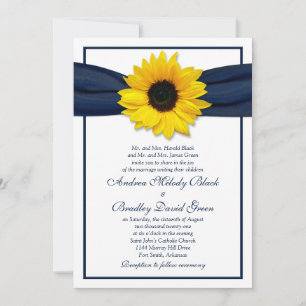 Sunflower Navy Blue Ribbon Faire-part de mariage