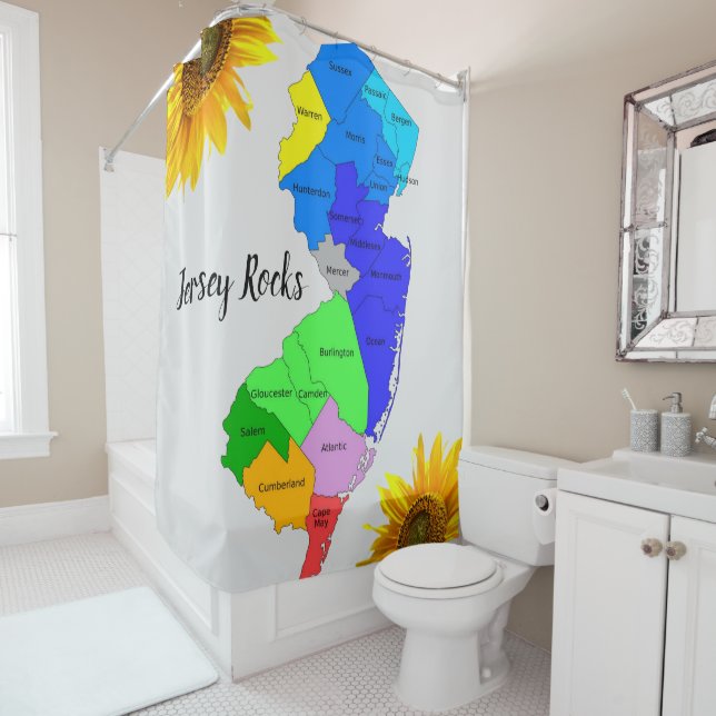 Sunflower New Jersey Cartes Comtés Douche Rideau (En situation)