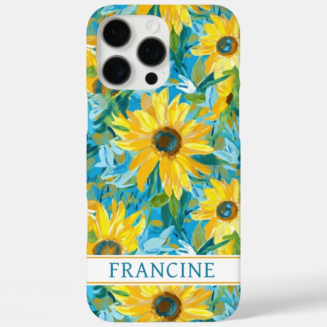 Sunflower Painting Monogrammed iPhone 16 Pro Max Hülle (Rückseite)