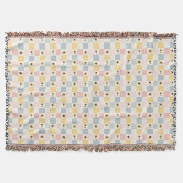 Sunflower Patchwork Decorative Blanket - Farmhouse Decke (Vorderseite)