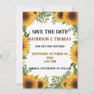 Sunflower Personalised Wedding Save The Date Card Einladung