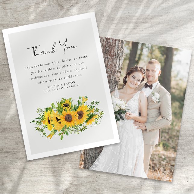 Sunflower Photo Wedding Dankeskarte (Von Creator hochgeladen)